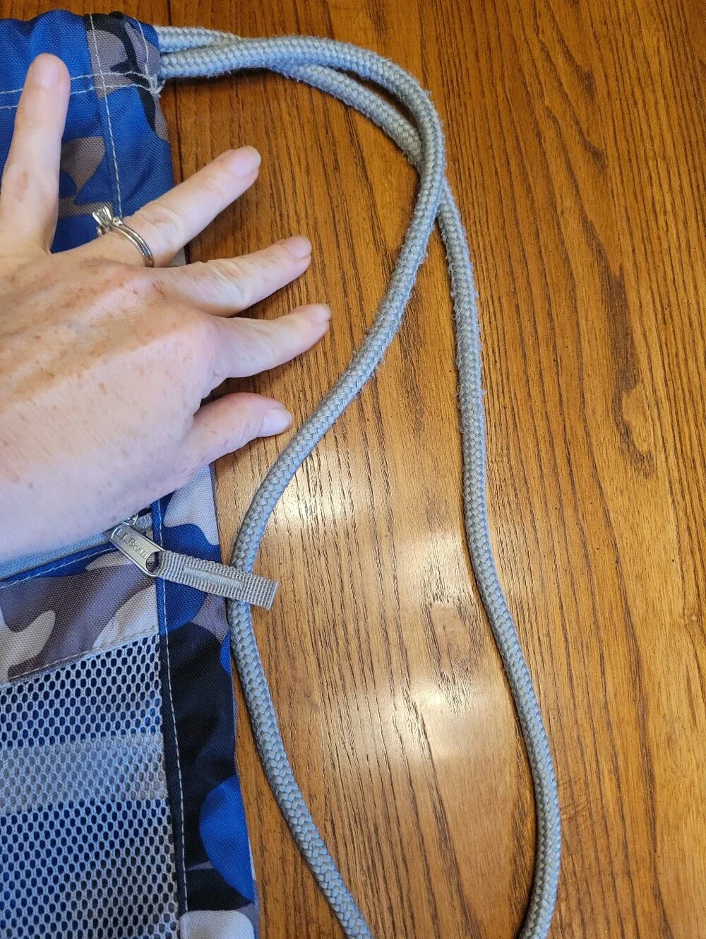 L.L. Bean Everyday Kids Camo Drawstring Bag Mesh Pocket Blue.